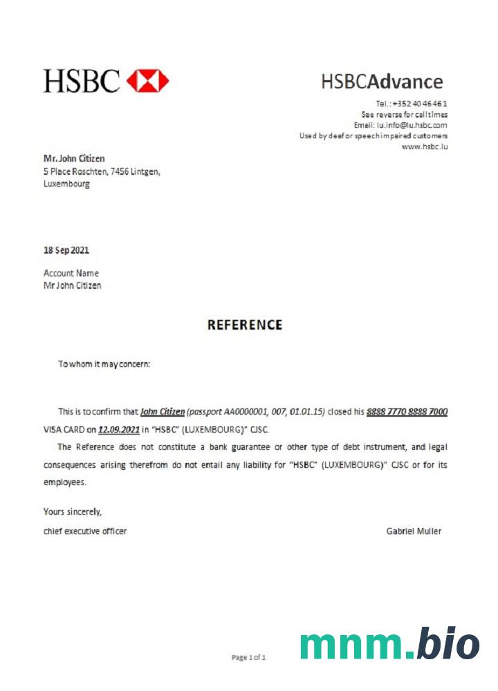 Luksemburski przykład odniesienia do zamknięcia HSBC w formatach Word i PDF